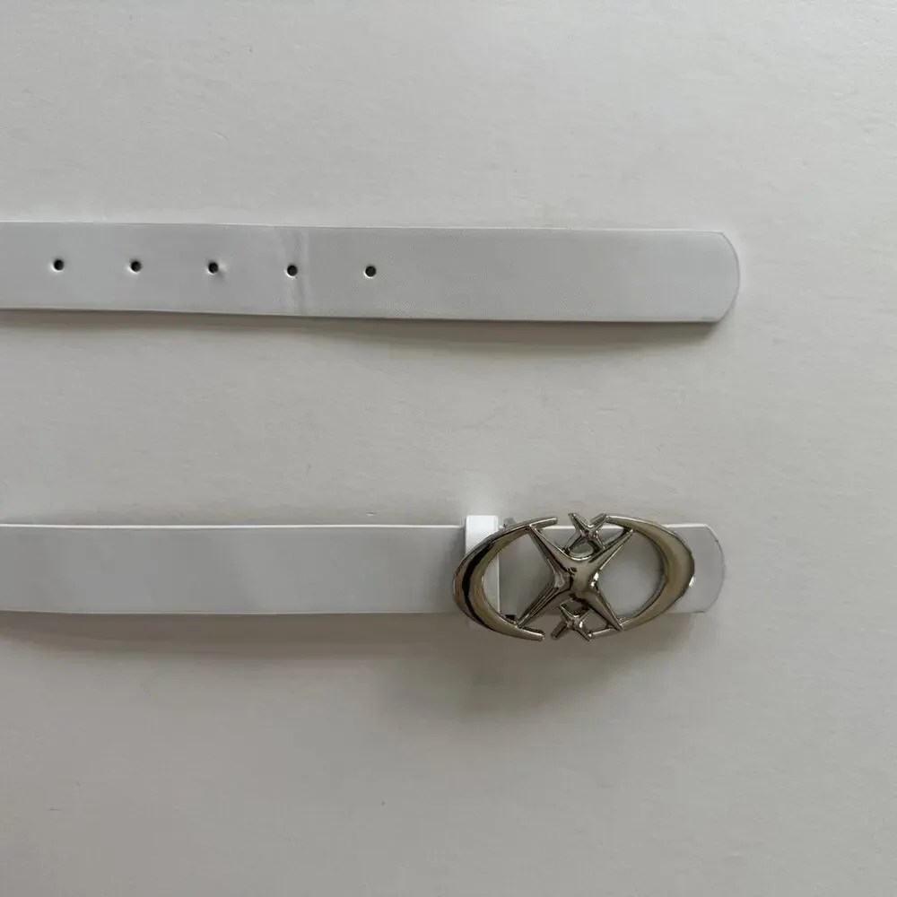 2000s White Silver Star Belt Adjustable Fits 26-34 Unisex Y2K Streetwear